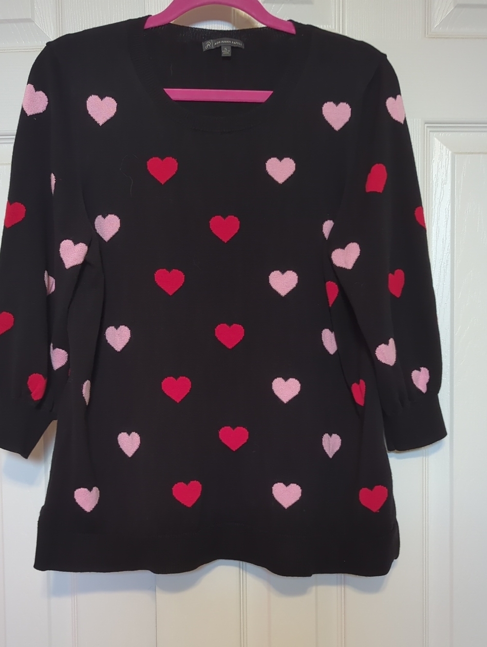 Adrianna Papell Black Sweater With Pink and Red Hearts Size XL